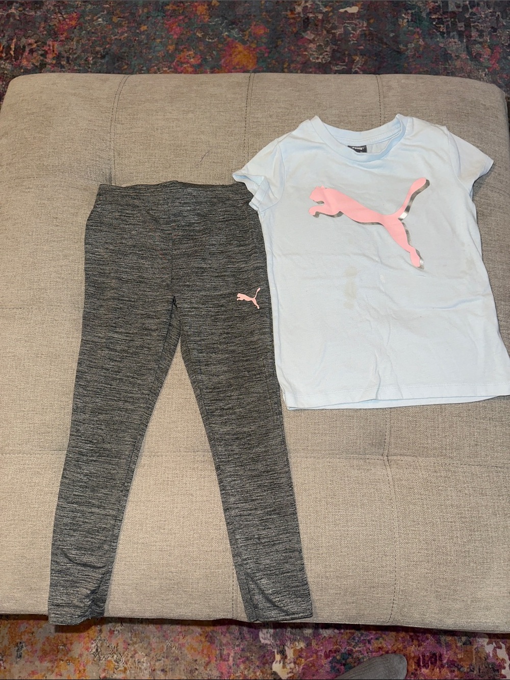 Puma Light Blue Tee & Heather Gray Leggings with Pink Logo
